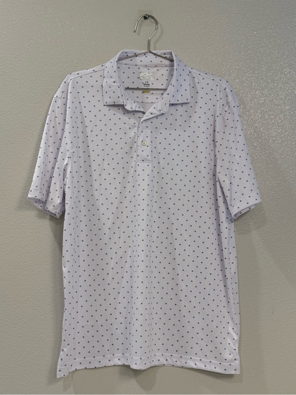 Greg Norman Collection White Polo with Navy Blue